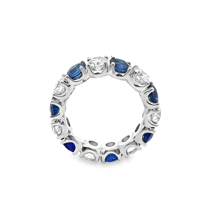 Round-Cut Sapphire and Diamond Eternity Ring in 14K White Gold