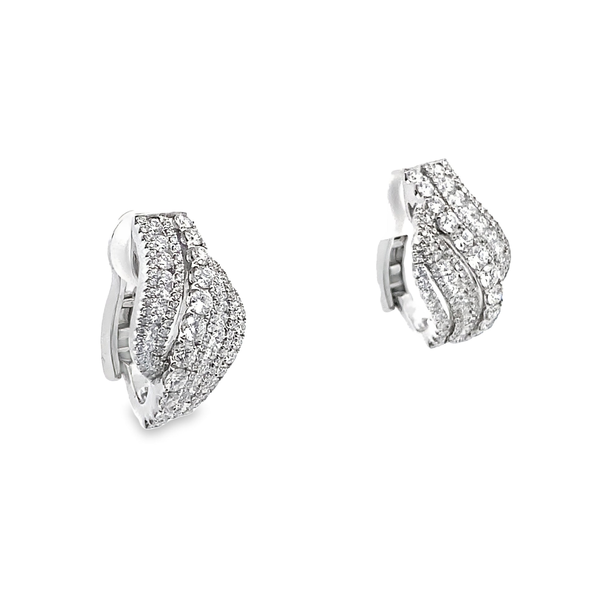 Pave-Set Diamond Omega Back Earrings in 18K White Gold – L and L