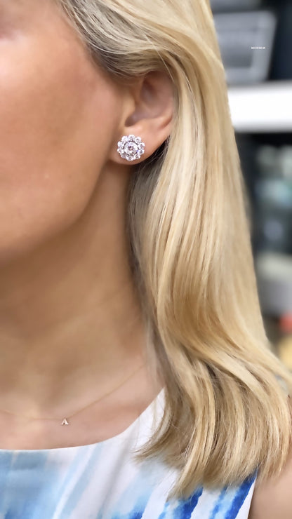 Floral Design Jacket Stud Earrings in 14K White Gold