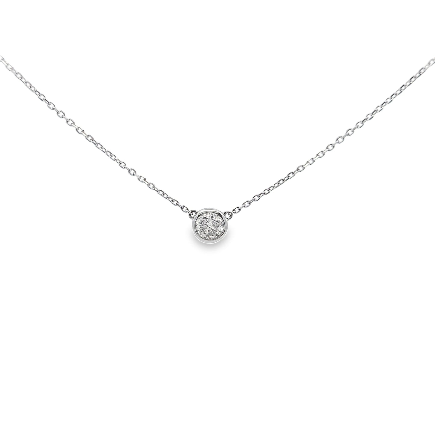 Bezel Set Round Brilliant-Cut Diamond Pendant in 14K White Gold