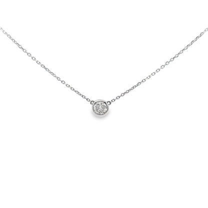 Bezel Set Round Brilliant-Cut Diamond Pendant in 14K White Gold