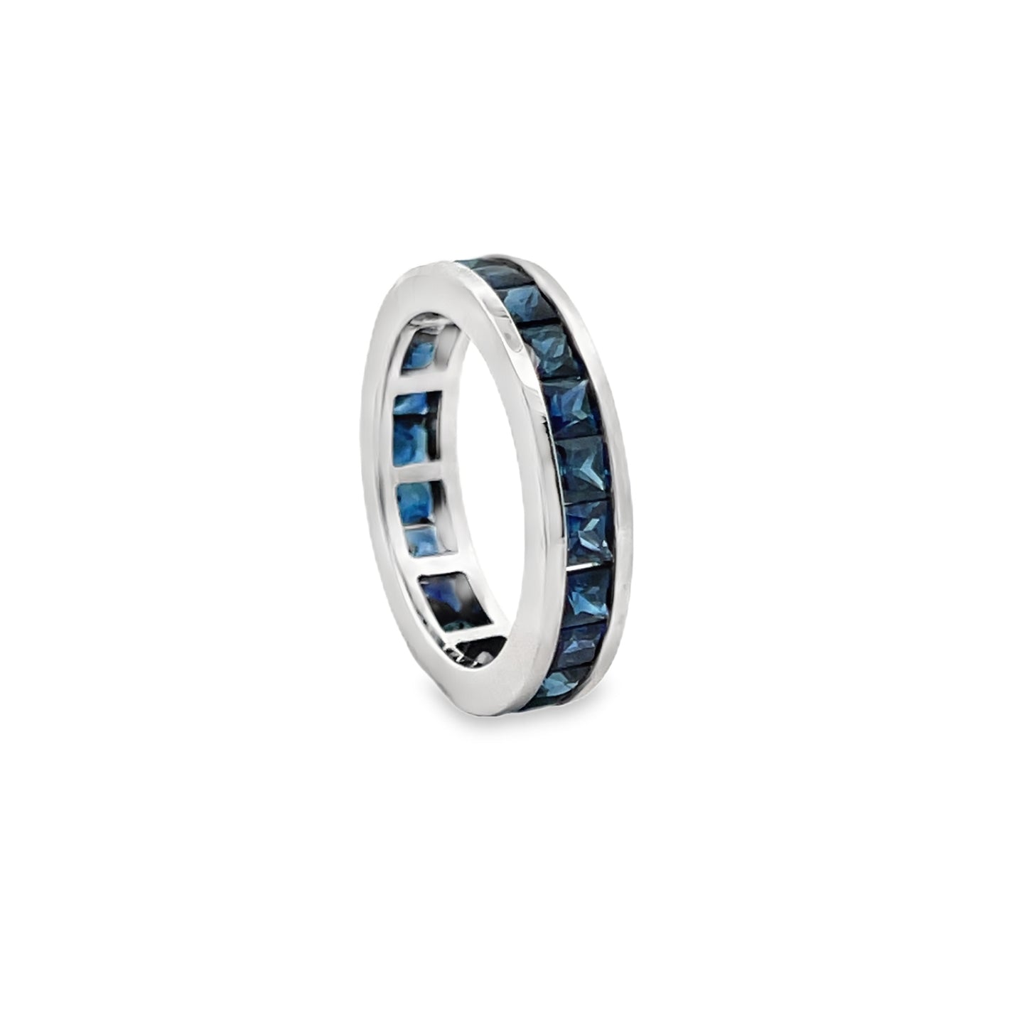 Channel Set Princess-Cut Sapphire Eternity Ring in 14K White Gold