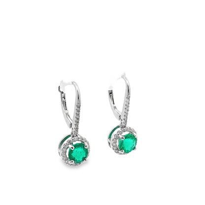 Dangly Green Emerald and Diamond Earrings