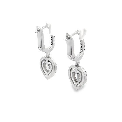 Heart Shape Diamond Halo Drop Earrings in 14K White Gold