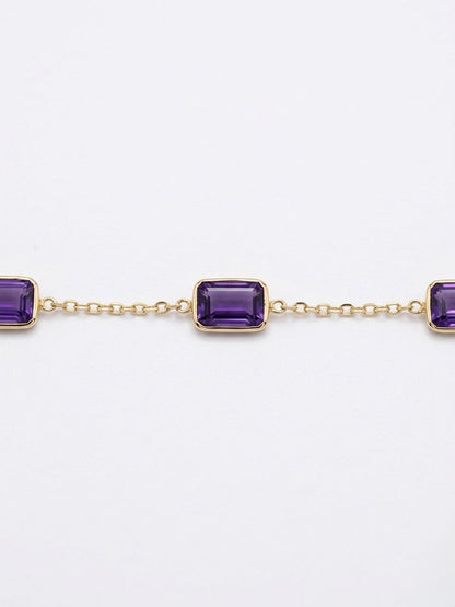 Amethyst Station Necklace in 14K Yellow Gold