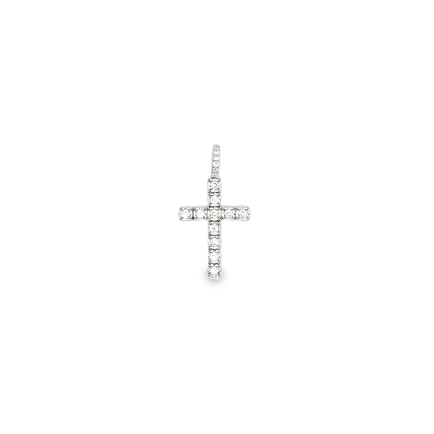 Round Cut Diamond Cross Necklace in 14K White Gold