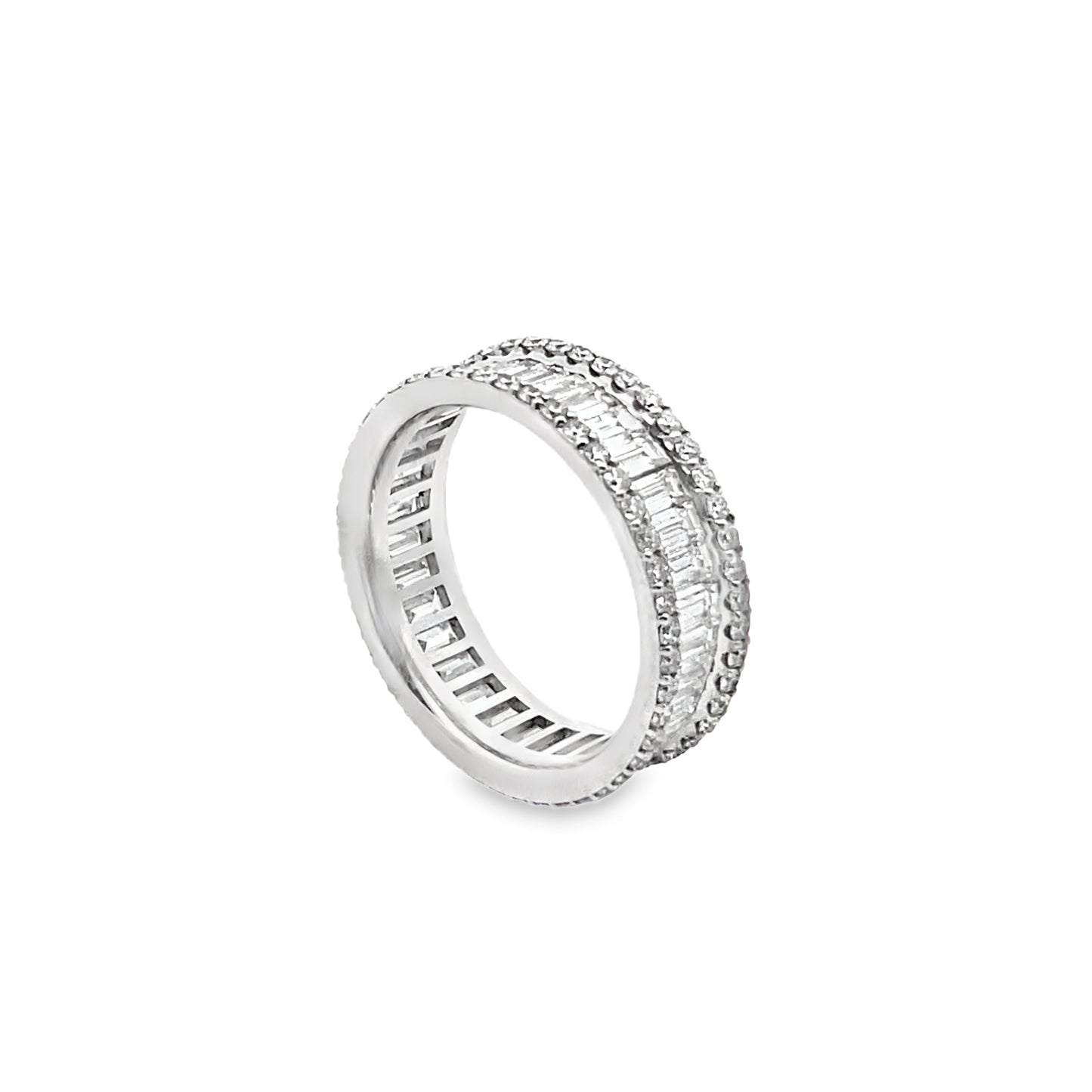 Channel Set Baguette-Cut and Round-Cut Diamonds Ring in 14K White Gold