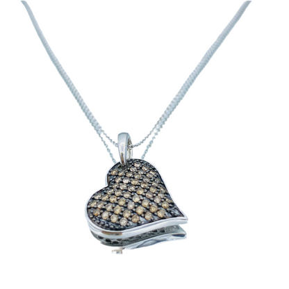 Heart Shape Chocolate Diamond Pendant Necklace in 14K White Gold