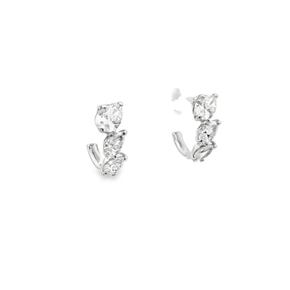 Pear-Cut Diamond Huggie Hoop Earrings in 14K White Gold