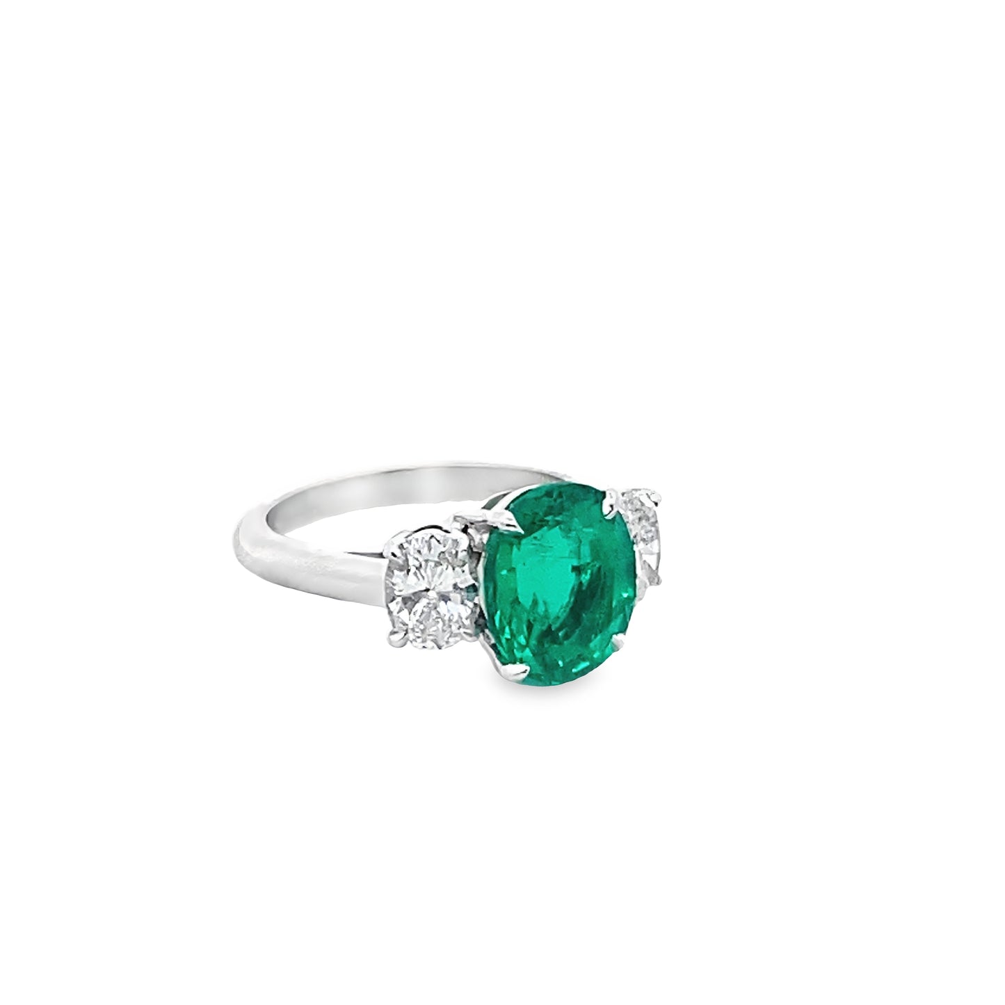 Oval-Cut Emerald and Oval-Cut Diamond Ring in 14K White Gold