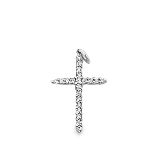 Round Cut Diamond Cross Pendant in 14K White Gold