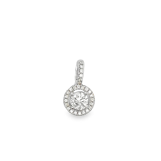 Round Brilliant Cut Diamond Pendant with Halo in 18K White Gold