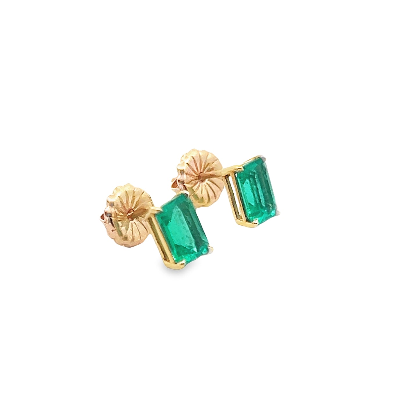 Green Emerald Stud Earrings in 14K Yellow Gold