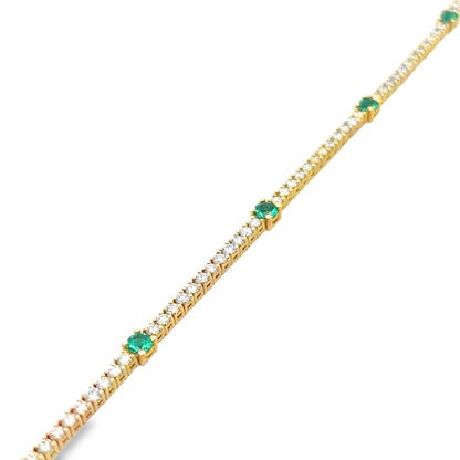 Alternating Round Diamond and Emerald Tennis Bracelet in 14K Yellow Gold