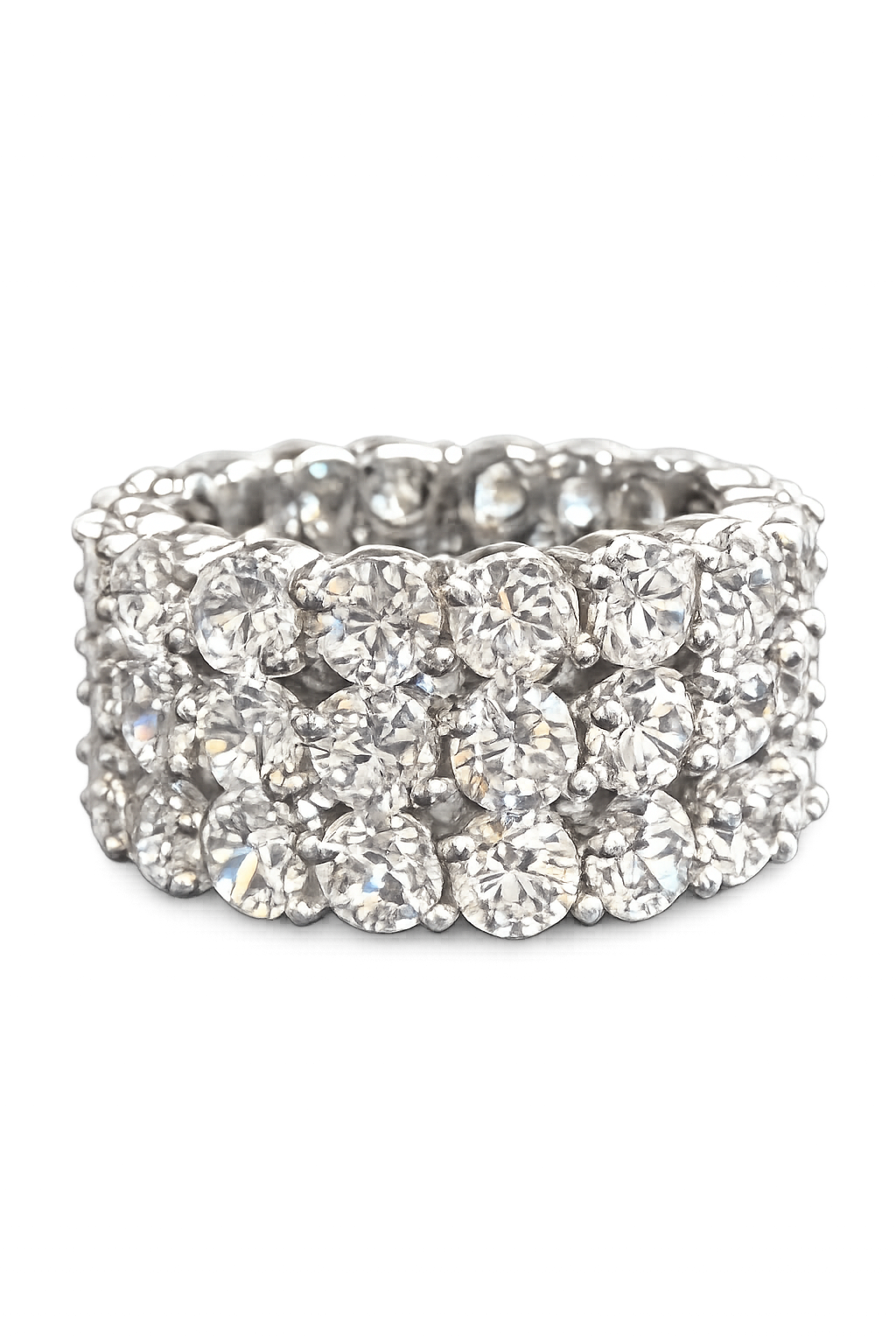 Three Row Round Brilliant-Cut Diamond Eternity Ring in 14K White Gold