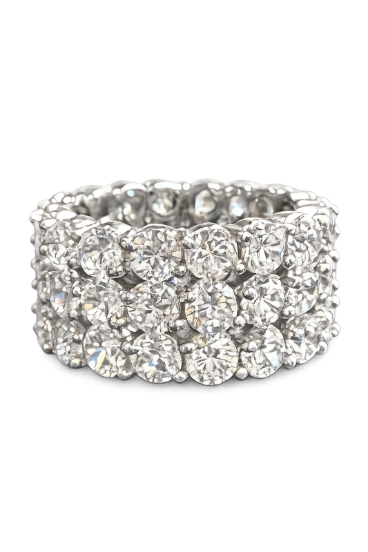 Three Row Round Brilliant-Cut Diamond Eternity Ring in 14K White Gold