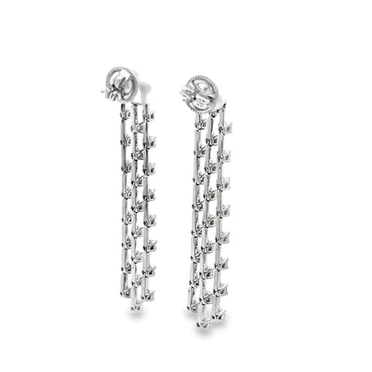 Three-Row Linear Drop Diamond Earrings in 14K White Gold