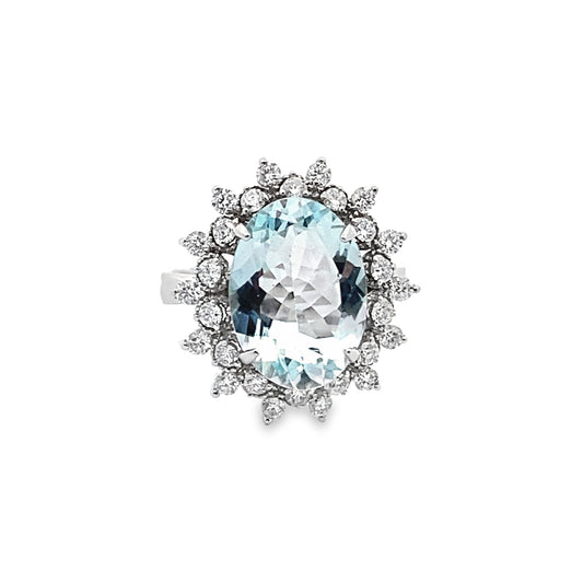 Aquamarine and Diamond Ring in 14K White Gold