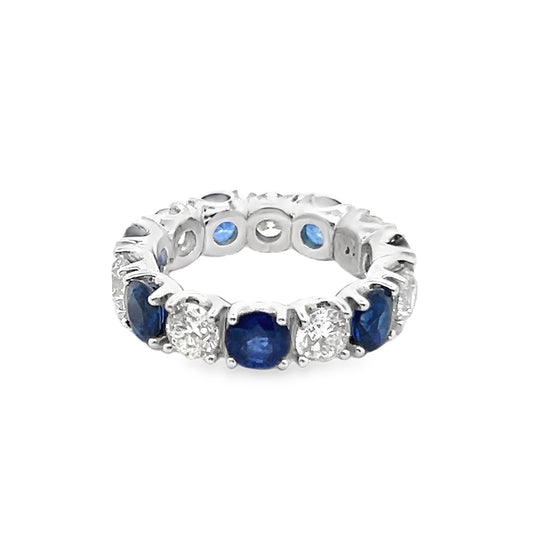 Round-Cut Sapphire and Diamond Eternity Ring in 14K White Gold