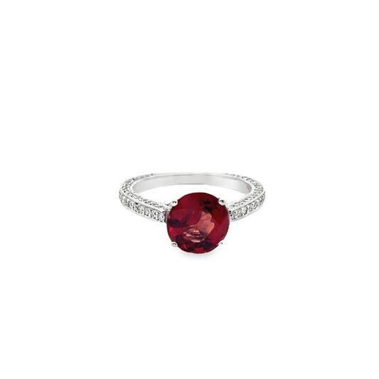 Round-Cut Tourmaline and Diamond Ring in 18K White Gold