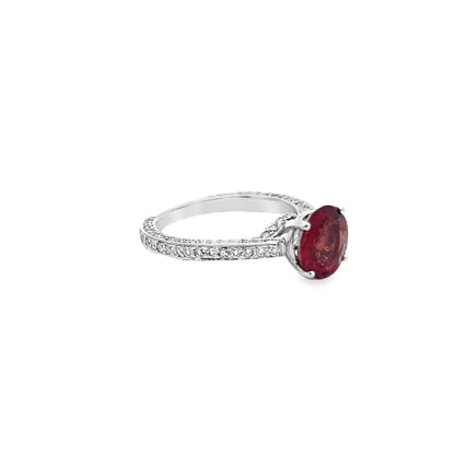 Round-Cut Tourmaline and Diamond Ring in 18K White Gold