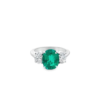 Oval-Cut Emerald and Oval-Cut Diamond Ring in 14K White Gold