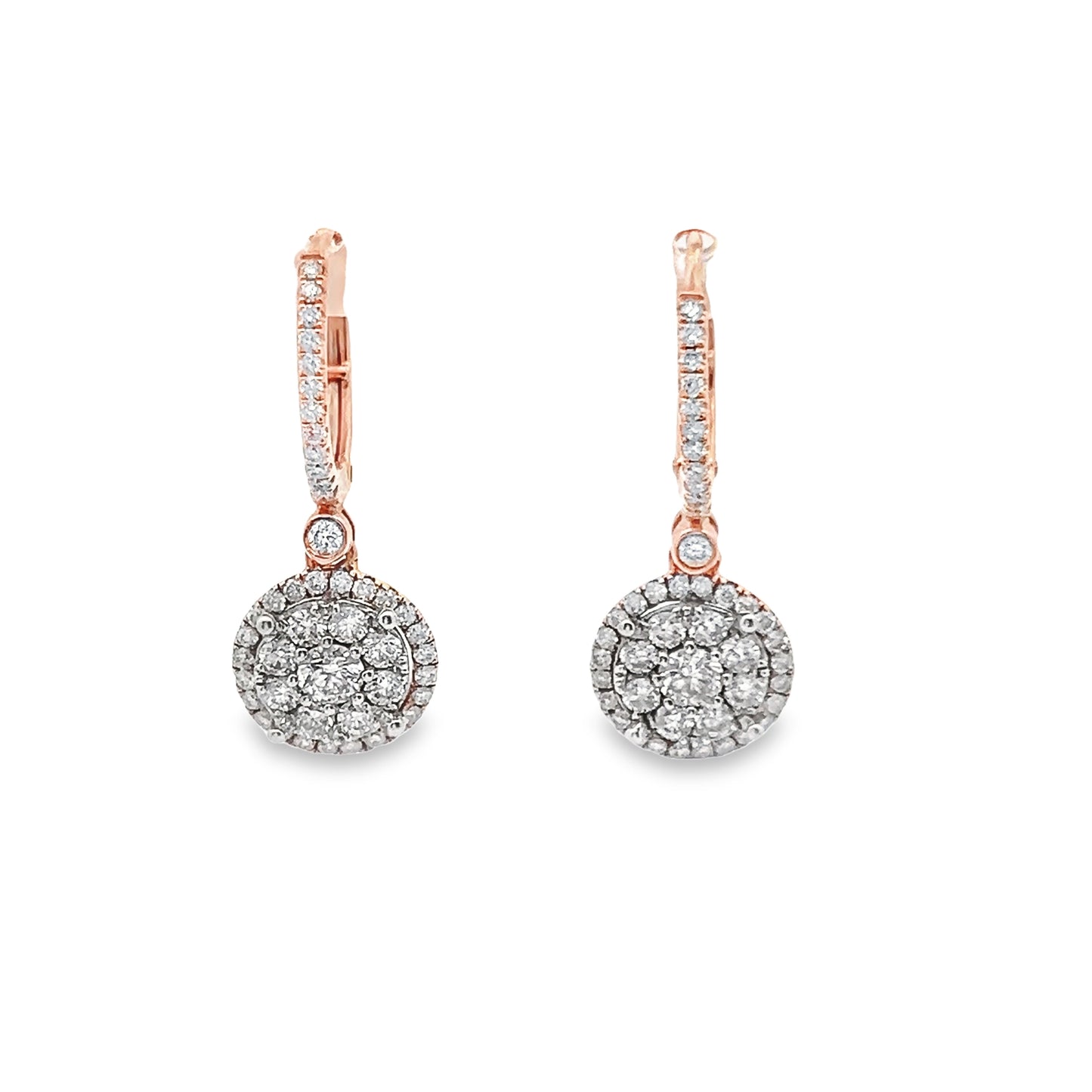 Round Brilliant-Cut Diamond Drop Earrings in 14K Rose Gold