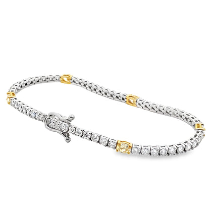 Alternating Fancy Yellow Diamond Tennis Bracelet in 14K White Gold