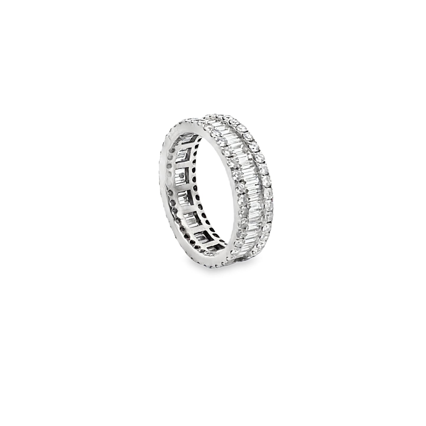 Channel Set Baguette-Cut and Round-Cut Diamonds Ring in 14K White Gold