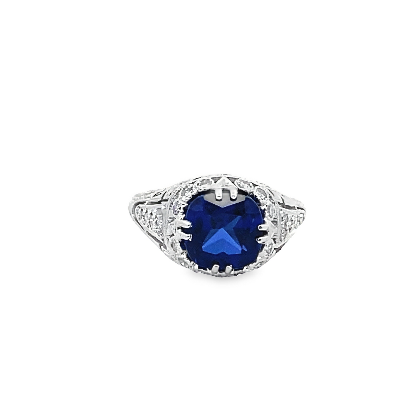 Cushion-Cut Sapphire and Diamond Ring in Platinum