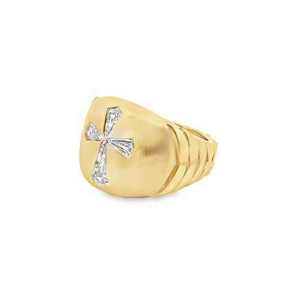 Kite-Cut Diamonds in Cross Shaped 14K Solid Yellow Gold Men’s Ring