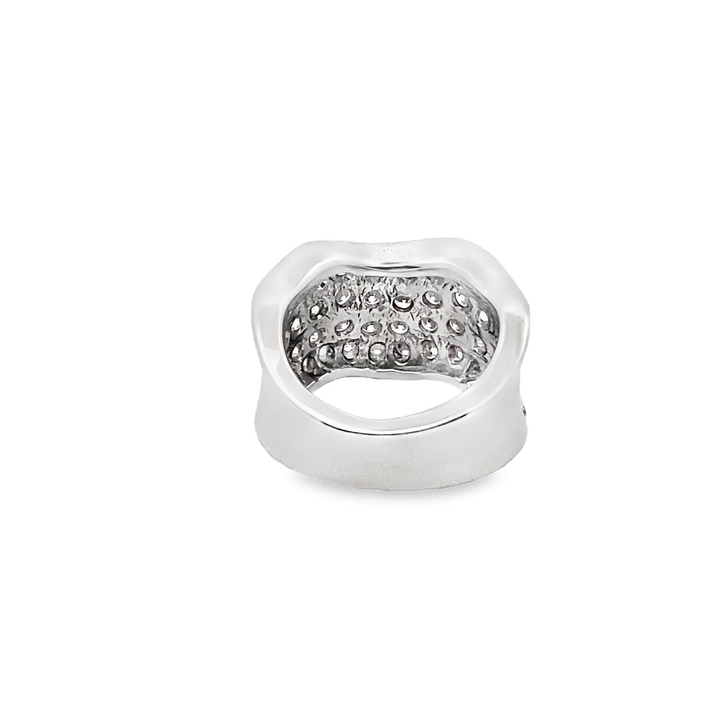 Wide Statement Pave Setting Diamond Ring in 14K White Gold