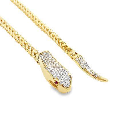 Adjustable Snake Chain Necklace in 14K Yellow Gold with Ruby and Diamonds