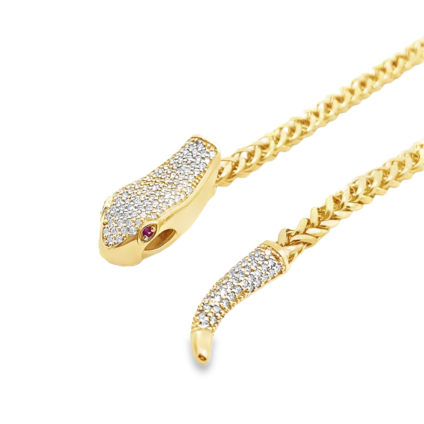 Adjustable Snake Chain Necklace in 14K Yellow Gold with Ruby and Diamonds