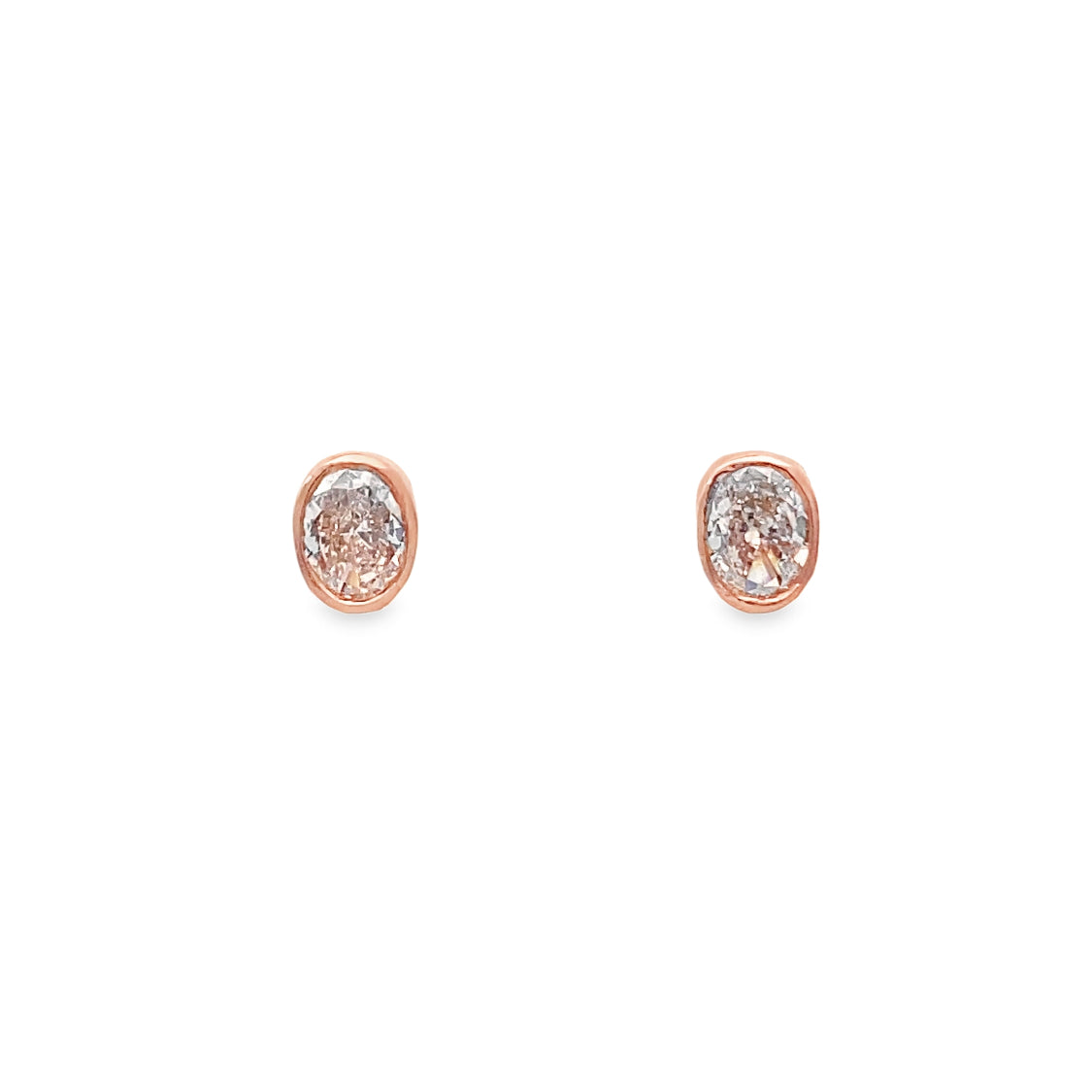 Oval-Cut Diamond Bezel-Set Studs in 14K Rose Gold