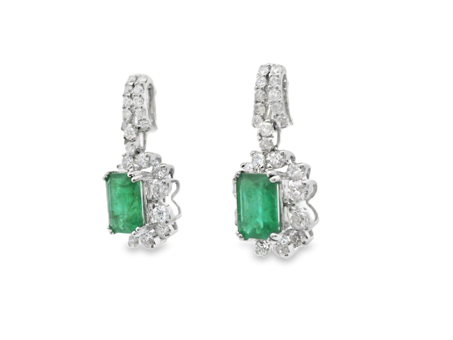 Blue or Green Sapphire Drop Earrings with Diamond Halo in 18K White Gold