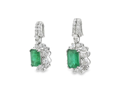 Blue or Green Sapphire Drop Earrings with Diamond Halo in 18K White Gold