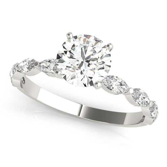 Single Shared Prong Marquise Side Engagement Ring - Size 6