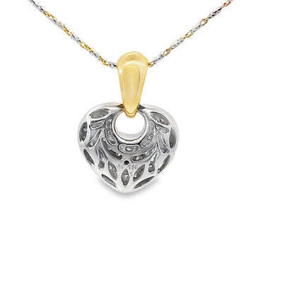 Two Tone Diamond Heart Pendant Necklace in 18K Yellow and White Gold