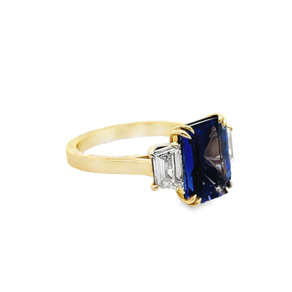 Three-Stone Tanzanite and Diamond Ring in 18K Yellow Gold