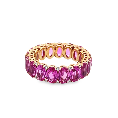 Pink Sapphire and Diamond Eternity Ring in 18K Yellow Gold