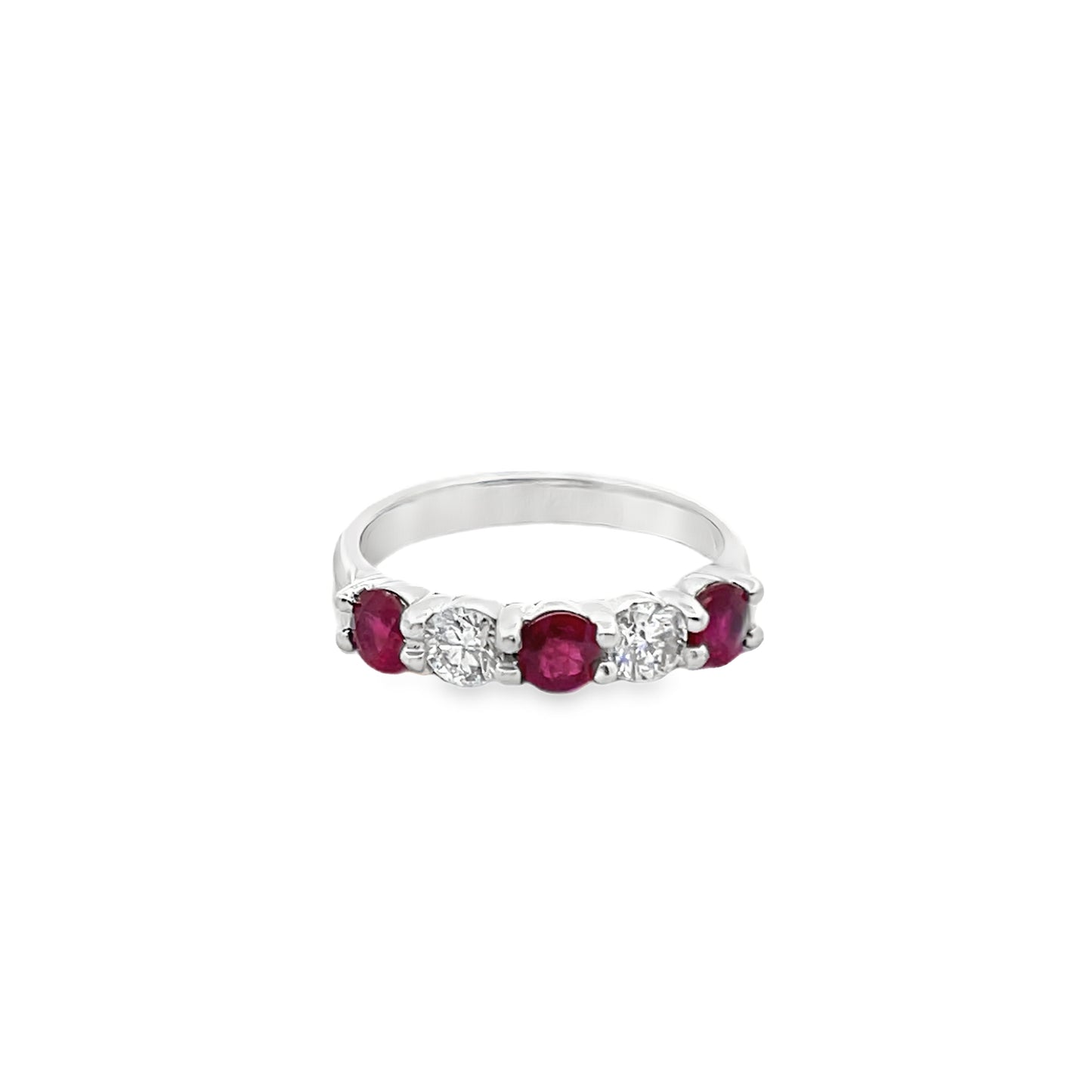 Five-Stone Halfway Round-Cut Sapphire, Ruby and Diamond Ring in 14K Gold