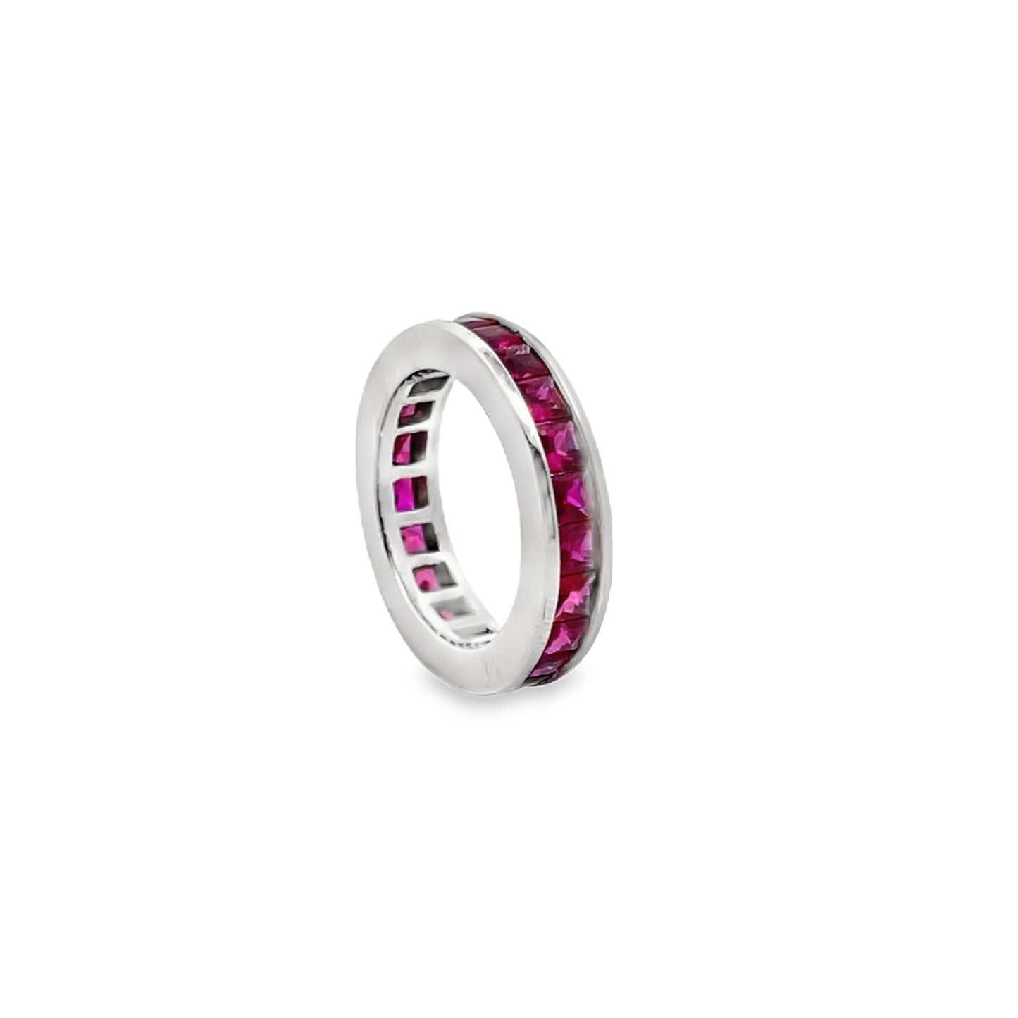 Channel Set Princess-Cut Ruby Eternity Ring in 14K White Gold