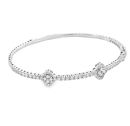 Four Leaf Diamond Flexible Bangle Bracelet in 14K White Gold