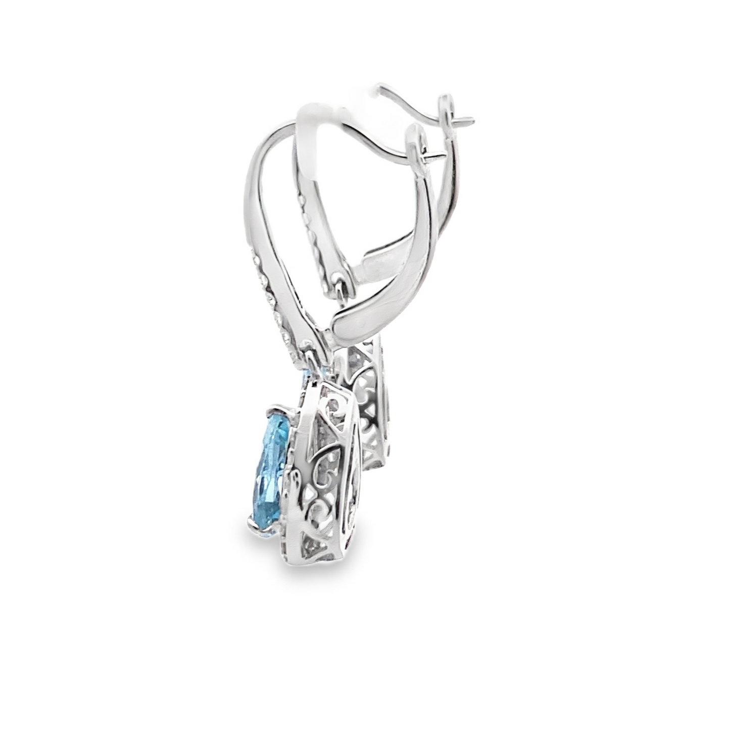 Aquamarine and Diamond Tear Drop Earrings in 14K White Gold