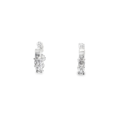 Mini Floating Diamond Huggie Earrings in 14K White Gold