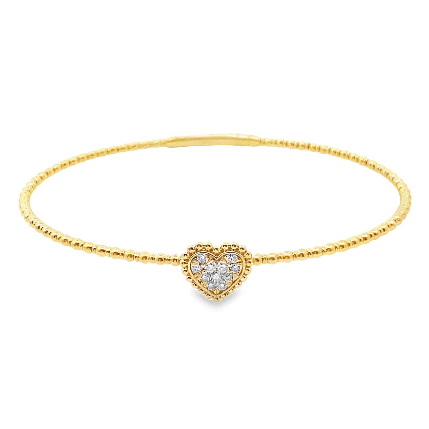 Diamond Heart Flexible Bangle Bracelet in 14K Yellow Gold