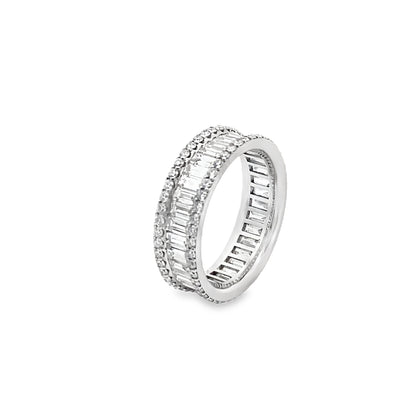 Channel Set Baguette-Cut and Round-Cut Diamonds Ring in 14K White Gold