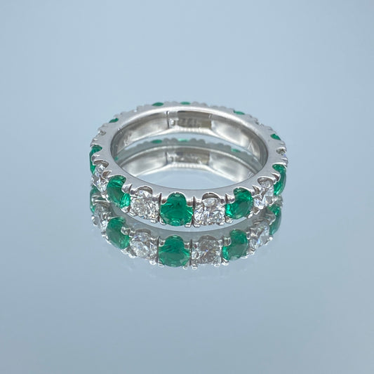 Alternating Diamond and Emerald Band in 14k White Gold - L and L Jewelry