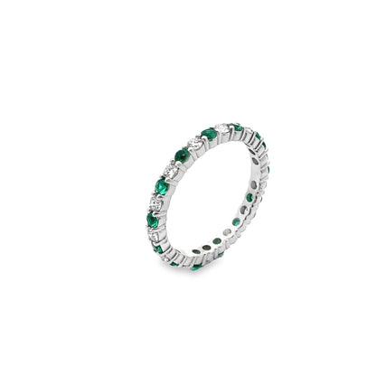 Inside-Out Alternating Emerald and Diamond Hoop Earrings in 14K White Gold